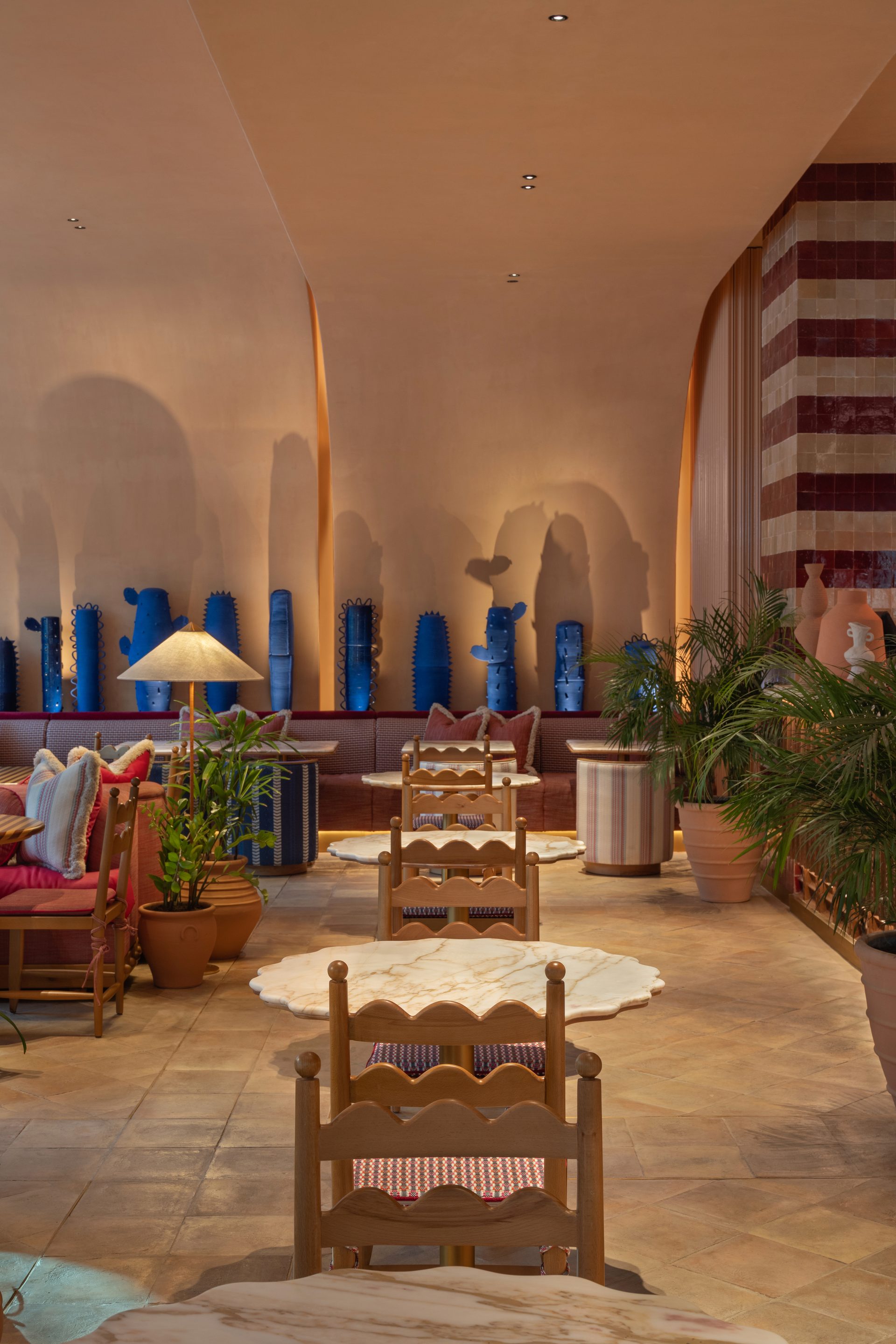 Wide view of restaurant interior